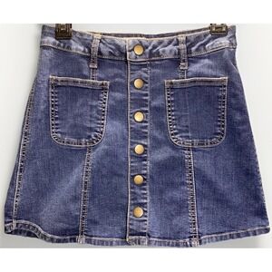 Altar's State XS Dark Wash Denim Miniskirt Button Down Brass Snaps Boho Vtg